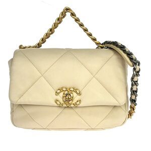 Chanel 19 Flap Quilted Leather Beige Leather Handbag